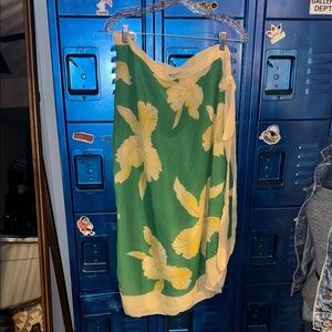 Green and Yellow Semi-sheer Floral Print Coverup Skirt